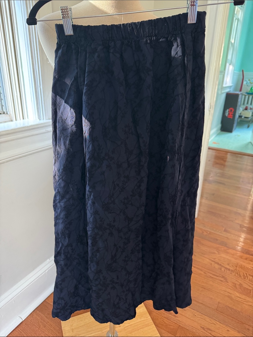 Vintage CP Shades Navy Floral w/ black embroidery Midi Skirt